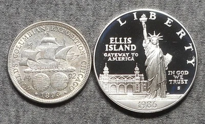 Lot Of 2 Silver Commemoratives- 1893 Columbian Half & 1986 S Statue of Liberty $ - Image 1 of 4