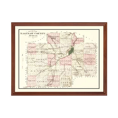 Mapa antiguo del condado de Saginaw, MI 1877 - arte vintage de Michigan Foto 1 de 4