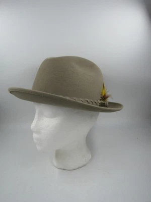 Dobbs Hat Fedora Mens Tan Wool Felt Feather Braided Band Made USA Vintage Style - Image 1 of 4