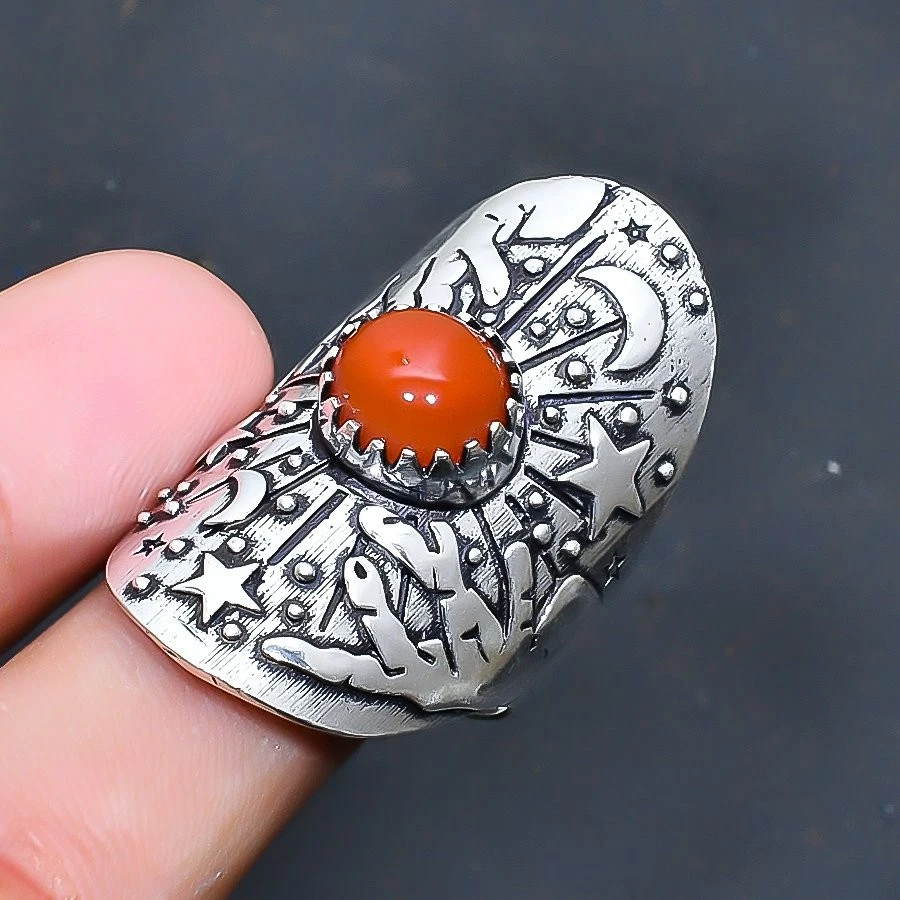 Anillo de joyería de piedras preciosas de cornalina hecho a mano talla 10 de EE. UU. Foto 1 de 1