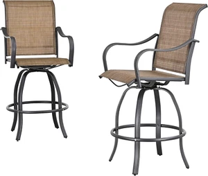 Bar Height Swivel Outdoor Chairs High Back Patio Stools with Arms Set of 2 for L - Picture 1 of 7