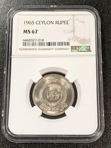 1965 MS67 Ceylon Rupee  NGC KM 133 TOP GRADE - Picture 1 of 2