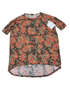 NWT LuLaRoe Irma Tunic Top Black Paisley Print High Low Hem Tshirt Stretch XXS - Picture 1 of 14