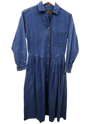 VTG Eddie Bauer Denim Long Sleeve Dress Polka Dot Pockets Button Front Size S - Image 1 of 4