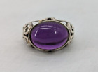 Amethyst Cab Oval Ring Natural Rounded Purple Gemstone 925 Sterling Silver