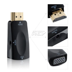 Adaptador Conversor HDMI a VGA/Jack Hembra Negro de 3.5mm Conectores Dorado v513 - Imagen 1 de 3