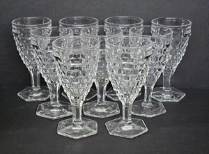 9 Fostoria American Clear Water Goblets Hex Base 8 oz 6 ⅞" Cube Cubist - Picture 1 of 7