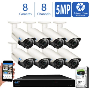 8CH NVR 8 x 5MP 2.8-12mm Varifocal Microphone IP Bullet Security Camera System - Picture 1 of 12