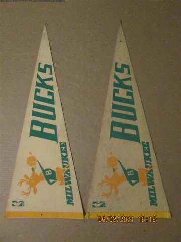 NBA Milwaukee Bucks Vintage Lot of 2 Circa 1970's Team Logo Basketball Pennants Cover