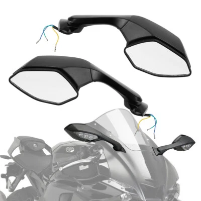 Rear View Mirrors LED Turn Signal Fit For Yamaha YZF R1 2015-2024 YZF R6 17-22 - Imagem 1 de 4