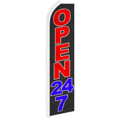 Open 24/7 Advertising Swooper Feather Flag Open 24 hours - Image 1 of 2