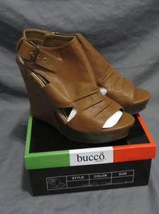 New Bucco Capensis Hayaki Sandals Wedge Shoes High Heels Carmel Brown Size 9 - Picture 1 of 5