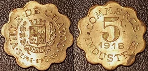 Necessity Coinage - Chatou (78) 5 Centimes 1918 Extremely Fine ! El Mon.# 10.1 - Picture 1 of 1