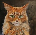 Peinture à l'huile sur papier taille 8×8" portrait de chat art fait main 