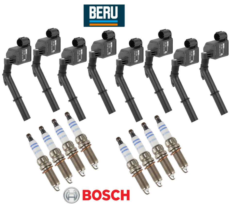 For Mercedes V8 OEM Ignition Coil Beru & Spark Plug Double Iridium Bosch (8sets) - Image 1 of 1