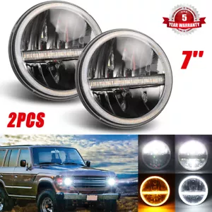 Pair 7inch Round Led Headlights For TOYOTA LAND CRUISER FJ40 FJ60 J80 1965-1985 - Picture 1 of 14
