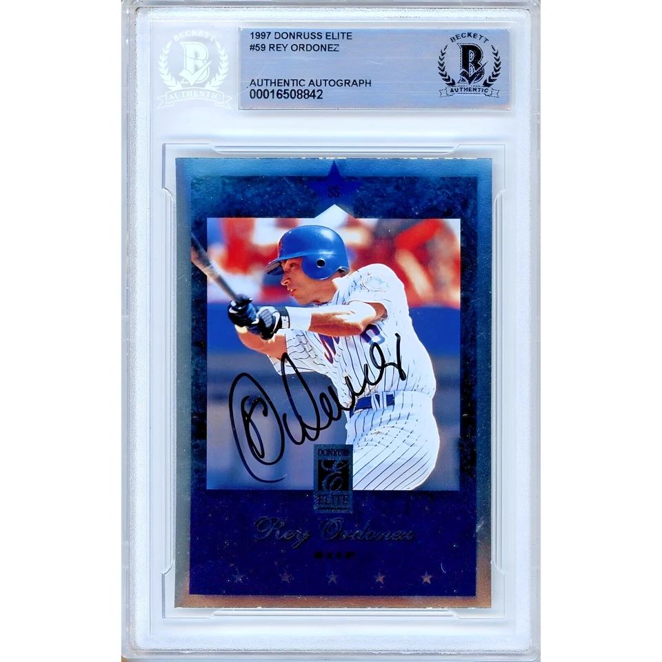 Rey Ordonez Signed 1997 Donruss Elite #59 New York Mets Beckett BAS Slabbed Auto - Image 1 of 4
