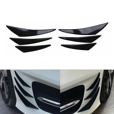 6pcs Universal Gloss Black Car/Auto Front Bumper Fins Spoiler Canards Refit USA - Image 1 of 4