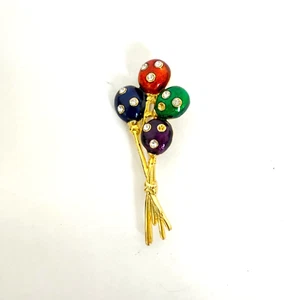 Broche prendedor vintage de globos esmaltados multicolores tono dorado con pedrería 2 3/4" - Imagen 1 de 3