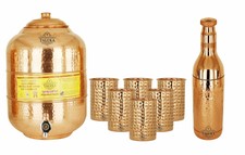 Handmade Copper Water Pot Tank 16 Liter Hammer Bottle 1.7 Liter 6 Glass 350 ML