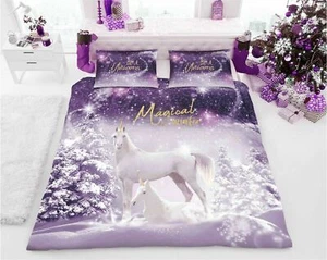 BE A UNICORN PURPLE DUVET QUILT COVER SET +PILLOW CASES REVERSABEL BEDDING SET - Picture 1 of 6