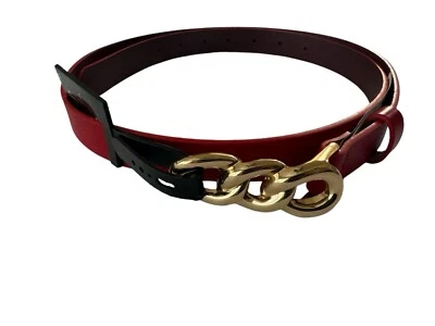 Cinturón de cuero rojo con hebilla de eslabones de cadena tono dorado inc nuevo con etiquetas para mujer pequeño #MQ21 Foto 1 de 4