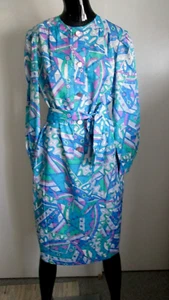Vintage Adrian-Avery Größe 10 seidig Polyester mehrfarbig geometrisches Muster Kleid - Bild 1 von 7