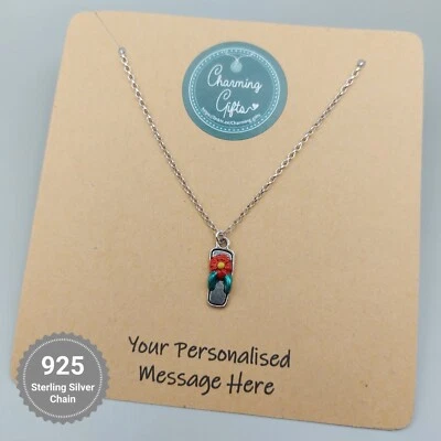 Collar Sandalia Floral Rojo - Pintado a Mano Verano Plata Joyería Regalo Foto 1 de 4