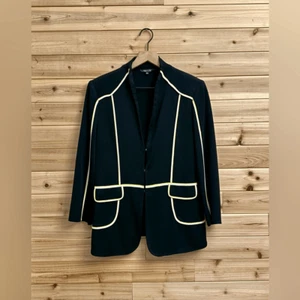 Misook Size Medium Yellow & White Piping Front Closure Blazer - Picture 1 of 10