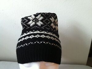 Lauren Ralph Lauren Wool Blend Hat Black Nordic Snowflake Pattern White NWT