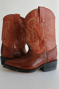 Kids Toddler Brown Cognac Genuine Lizard Skin Western Cowboy Boots Size 10.5 - Picture 1 of 4