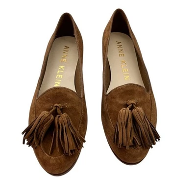 Mocasines vintage talla 6M Anne Klein marrón borla tostado oscuro nuevos sin etiquetas gamuza cuero Foto 1 de 4