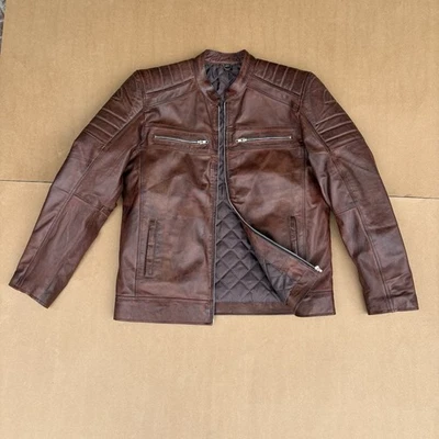 Chaqueta de cuero para hombre 100 % piel de cordero suave real abrigo clásico para hombre Foto 1 de 4