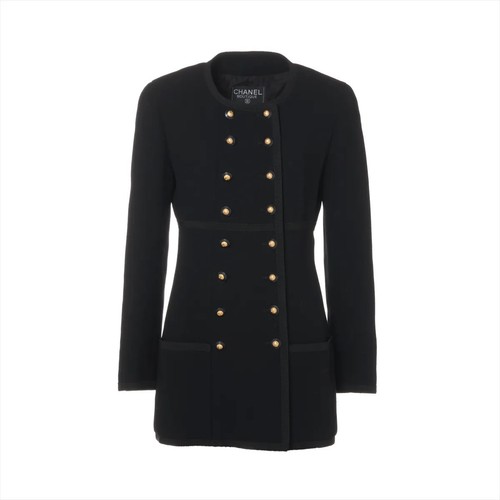 Cappotto lungo Chanel Coco Button 93A lana e seta 36 donna nero
