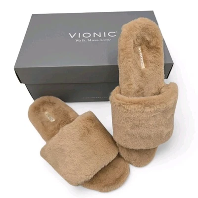 Zapatillas de apoyo Vionic para mujer color tostado de ensueño piel sintética deslizables difusas talla 8 Foto 1 de 4