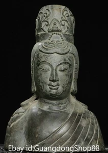 10.4" Old Chinese Bronze Carving Buddhism Kwan-yin Guanyin Goddess Statue - Picture 1 of 9