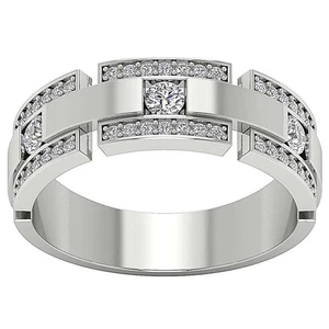 Lab Grown Round Diamond VS F 0.85 Carat 10K Gold Men's Engagement Wedding Ring - Picture 1 of 10