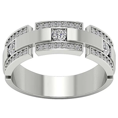 Anillo de boda de compromiso de oro de 10 quilates con diamantes redondos cultivados en laboratorio VS F 0,85 quilates para hombre Foto 1 de 4