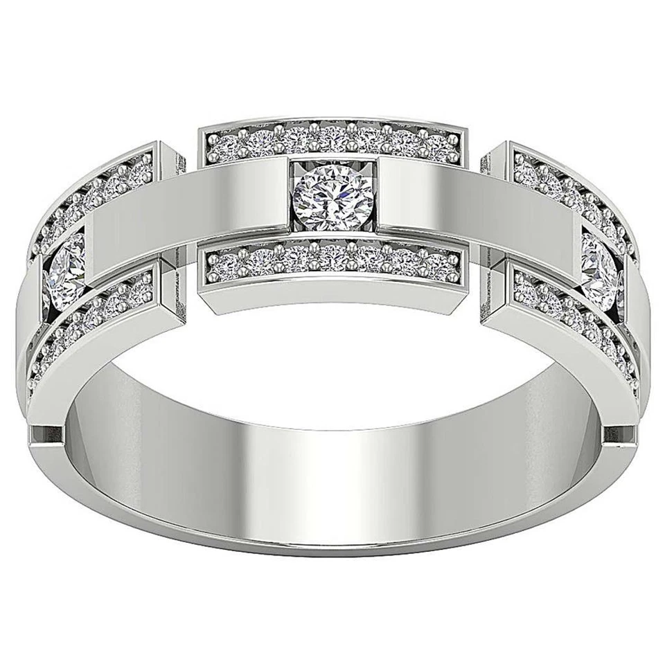 Lab Grown Round Diamond VS F 0.85 Carat 10K Gold Men's Engagement Wedding Ring - Image 1 of 4