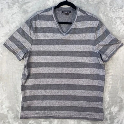 Camiseta Michael Kors Para Hombres XL Rayas Cuello en V Manga Corta Gris Foto 1 de 4