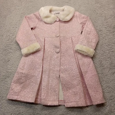 Blueber Boulevard Shinny Coat Girls 5 Lined Faux Fur Pleated Button Up  - Image 1 of 4