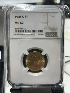 1901 S $5 Liberty Gold Half Eagle MS62 NGC graded - Imagen 1 de 3