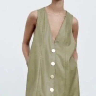 Jersey Zara Oliva Imitación Cuero Cuello en V Sin Mangas Talla Misses XL Foto 1 de 4