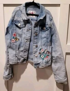 Justice Girls Sz 8/10 Jean Denim Embroidered Distressed Destructive Jacket - Picture 1 of 10