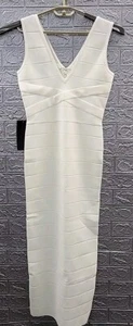 Neu BEBE Midikleid Bandage V-Ausschnitt Rückenschlitz ärmellos weiß Größe Medium - Bild 1 von 8