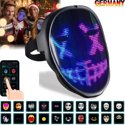 Bluetooth LED Maske Programmierbar App Party Halloween LED Beleuchtung Maske DE - Bild 1 von 4