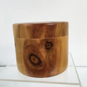 Hand Made Wood Box Turned Stained Round 3”x3.5” - Picture 1 of 7
