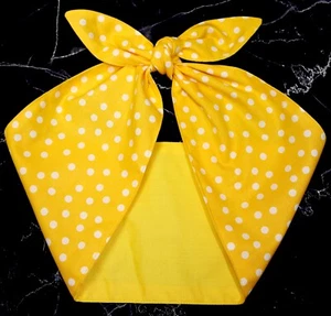 yellow white polka dots dolly bow rockabilly head scarf hair wrap bandana  - Picture 1 of 1