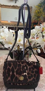 Coach Park Ocelot Brown Leopard Flap Turn-lock Crossbody Bag F24103 EUC! $239 - Picture 1 of 8