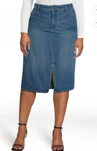 22W Terra & Sky Denim Jean Midi Skirt Classic Fit 5 Pockets Front Slit Women's - Picture 1 of 7